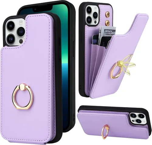 Funda tipo cartera compatible con iPhone 13 Pro con soporte para tarjetas, rotación de 360º, soporte de anillo de dedo con función atril, protección