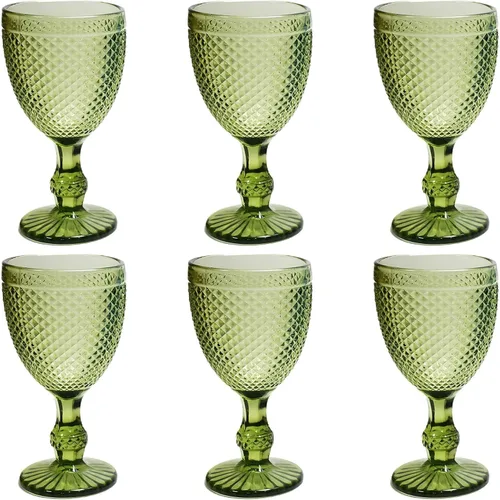 Taganov Juego de 6 vasos de color verde, copas de vino de colores vintage, copas de agua de 10 onzas para bodas, fiestas, bares, Navidad, bonitas