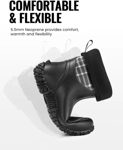 Miniatura 4 de TIDEWE Botas de goma para mujer, botas de lluvia aisladas de neopreno de 0.217 in con vástago de acero, botas de caza impermeables de media