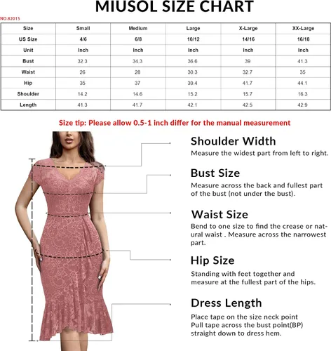 Miniatura 5 de Miusol Vestido de cóctel con volantes y encaje floral vintage con cuello en V para mujer