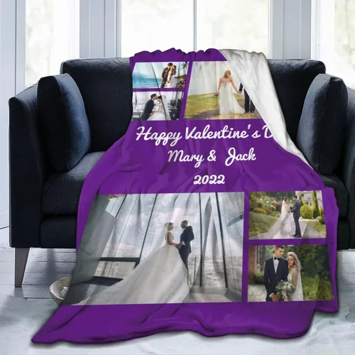 Miniatura 8 de HooSo Manta Personalizada para Cama con Fotos y Texto, Mantas Personalizadas con Collage de Fotos para Regalo de Cumpleaños Familiar y Boda, Collage