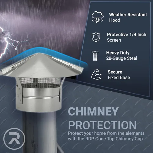 Miniatura 4 de Tapa de chimenea con cono galvanizado y rejilla RDP de 4 pulgadas