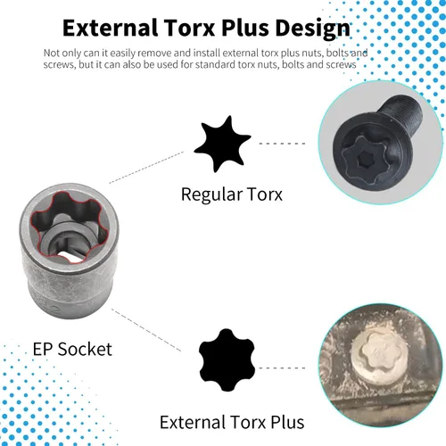 Miniatura 3 de Juego de llaves de vaso Torx Plus externas de 6 puntos EP Socket EP4, EP5, EP6, EP7, EP8, EP10, EP11, EP12, EP14, EP16, EP18, EP20, EP22, EP24
