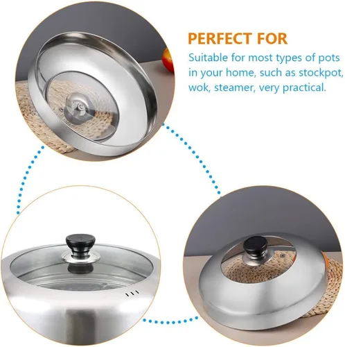 Miniatura 9 de YARNOW Tapas de sartén de acero inoxidable Cubierta de olla de metal Mango de tapa de olla de cocina grande para cocinar