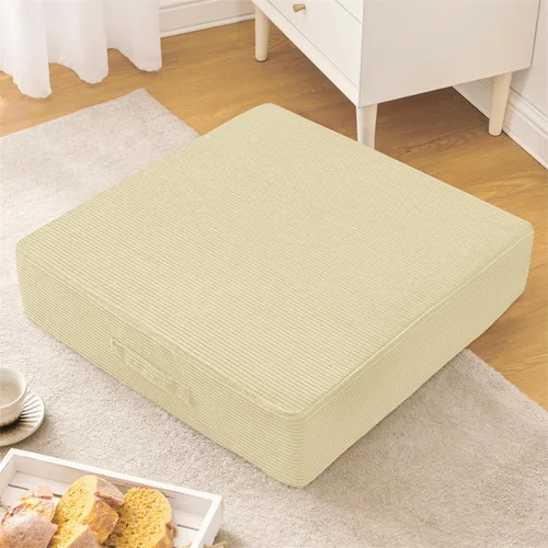 Wellsin Cojines de Suelo Cuadrados Sólidos para Adultos y Niños - Cojín Grande de Suelo para Meditación y Asiento con Espuma Gruesa y Funda de Beige