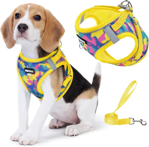 Arnés para perro con juego de correa, arnés de paso ajustable, suave, acolchado y transpirable para perros de tamaño mediano, arnés de chaleco Rosa