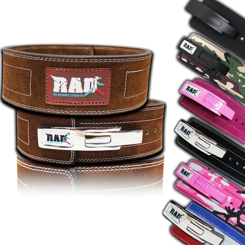 Miniatura 13 de RAD Cinturón de hebilla de palanca para levantamiento de pesas en el gimnasio para hombres y mujeres, tamaño 63 a 107 cm, correa de 10 mm de grosor