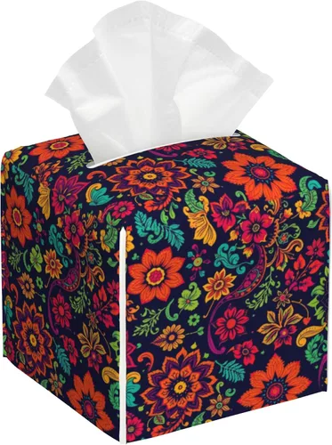 Miniatura 16 de Caja de pañuelos con diseño floral de amapola marrón con acuarela, diseño de flores abstractas de cuero, soporte decorativo para caja de papel