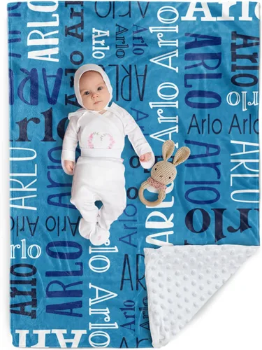 Miniatura 21 de Manta de bebé personalizada, diseño de nombres personalizados, manta de felpa suave con respaldo de puntos de doble capa para niños y niñas, Color01