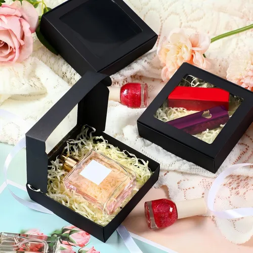 Miniatura 4 de Zonon 30 Cajas de Papel Kraft con Ventana 4.13 x 4.13 x 1.18 Pulgadas para Empaquetado de Dulces, Pequeñas Cajas de Regalo, Porta Jabón, Mini Negro