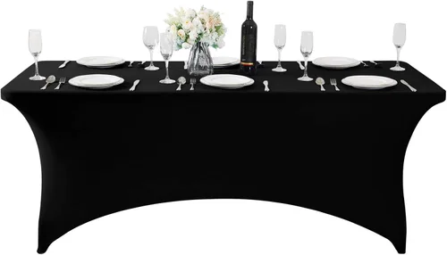 Miniatura 3 de SuperO - Paquete de 2 manteles de elastano impermeables para mesas de 6 pies, mantel elástico universal ajustable para fiestas, banquetes, bodas