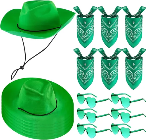 Miniatura 13 de Newcotte Juego de 18 Piezas de Sombreros de Plástico de Vaquero Occidental Incluye 6 Sombreros 6 Bandanas Paisley 6 Pares de Gafas