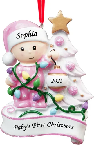 Miniatura 10 de Adornos Personalizados para la Primera Navidad del Bebé 2025 para Niños - Adornos de Bebé Adornos de Navidad Personalizados para Niños, Adornos Azul