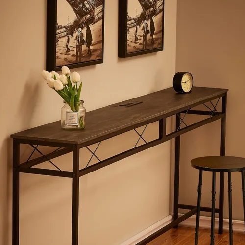 Miniatura 7 de VECELO Mesa de consola angosta extra larga de 71 pulgadas con estación de carga, toma de corriente y puertos USB, para entrada, sala de estar, Gris