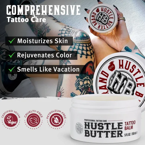 Miniatura 5 de Hustle Butter Tattoo Aftercare - Bálsamo para tatuajes de 5 onzas, cura + protege nuevos tatuajes y rejuvenece los tatuajes más antiguos, crema 100%