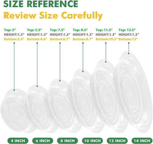 Miniatura 4 de Paquete de 36 platillos transparentes para plantas en interiores (4, 6, 8, 10, 12, 14 pulgadas), platillos para macetas para plantas en maceta