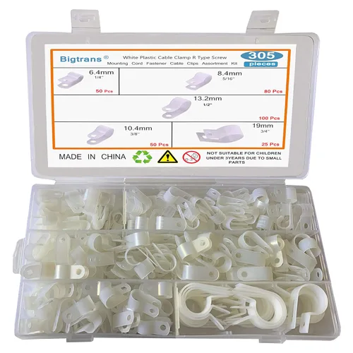 Miniatura 8 de Bigtrans - 300 clips de alambre de plástico de nailon tipo R con tornillos de 1/4 pulgadas, 5/16 pulgadas, 3/8 pulgadas, 1/2 pulgadas, 3/4 pulgadas