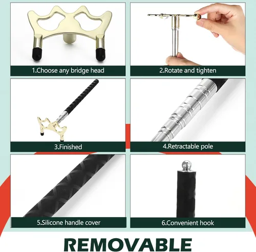 Miniatura 4 de Skylety Taco de billar para billar, accesorios de mesa de billar retráctil, soporte para taco de billar con cabezal de puente de latón extraíble
