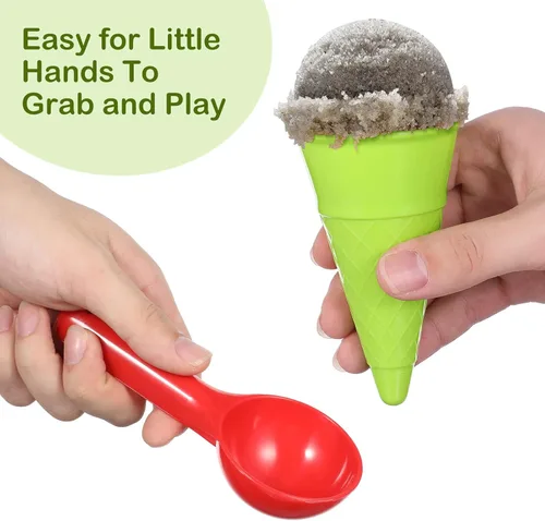 Miniatura 7 de Toyvian 6 piezas de juguetes de arena de conos de helado de plástico para niños, juego de juguetes de arena de helado con cuchara de arena, cuchara