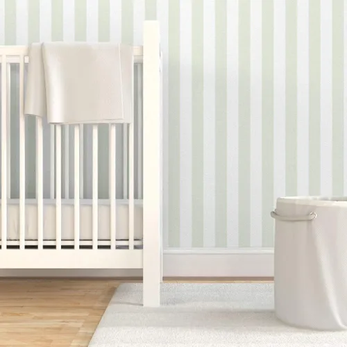 Miniatura 6 de Spoonflower Papel tapiz para despegar y pegar, diseño de rayas verdes verticales descoloridas, rayas verdes de verano, casa de campo, papel pintado