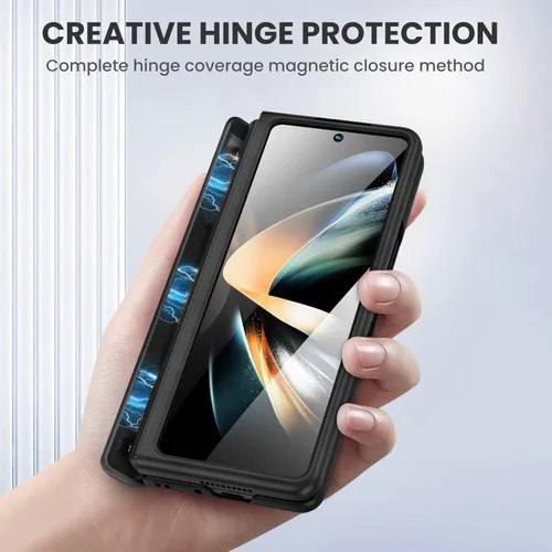 Miniatura 4 de Ruky - Funda para Galaxy Z Fold 4 con protección de bisagra, color negro Fundas de cuerpo completo con soporte magnético y protector de pantalla