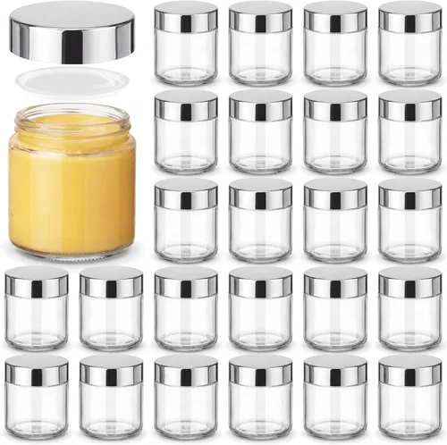 Miniatura 18 de Norme 48 frascos de vidrio de 4 onzas con tapas a prueba de fugas, redondos, herméticos, vacíos, frascos cosméticos con forros internos en la tapa