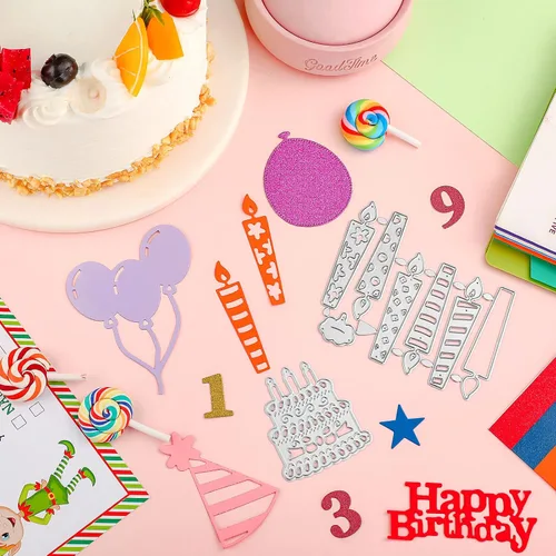 Miniatura 2 de 30 piezas troqueladas, troqueles de metal para cortar tartas de feliz cumpleaños, plantillas de pasteles para fiestas, tarjetas, globos, invitación