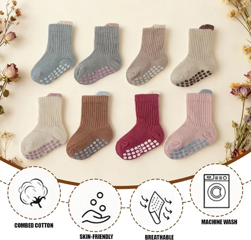 Miniatura 3 de 8 Pairs Baby Toddler Socks Non-Slip Grip Socks for Boys Girls Newborn Infant Baby Cotton Crew Sock with Grips 0-5T