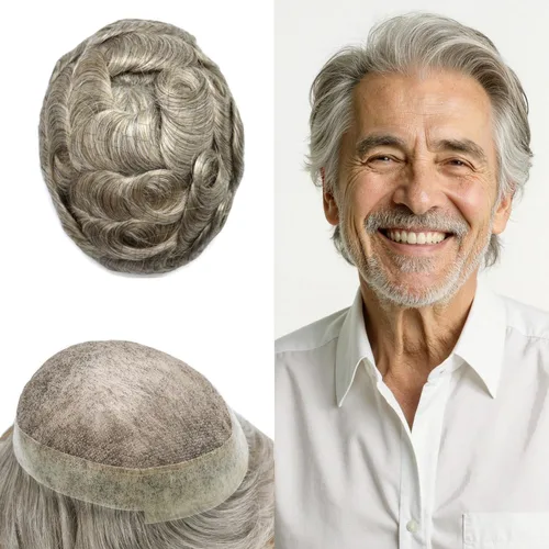 Miniatura 66 de Toupee para hombres Sistema de reemplazo de cabello humano real pieza de cabello humano para hombres encaje suizo para hombre Toupee Hair Pieces