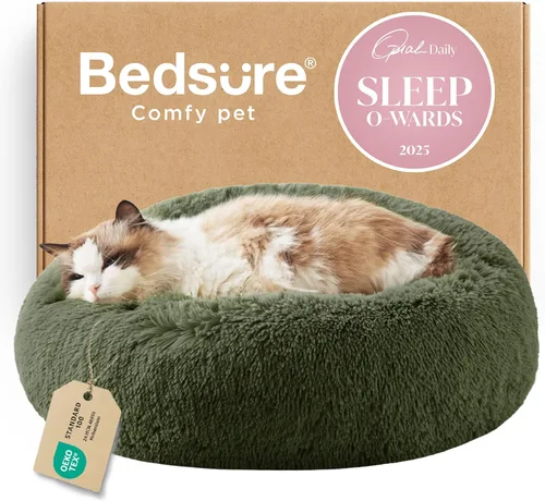 Miniatura 47 de Bedsure - Cama relajante para perro mediano, lavable, tipo dona, cama para gato, antideslizante, redonda, afelpada, mullida, de piel sintética