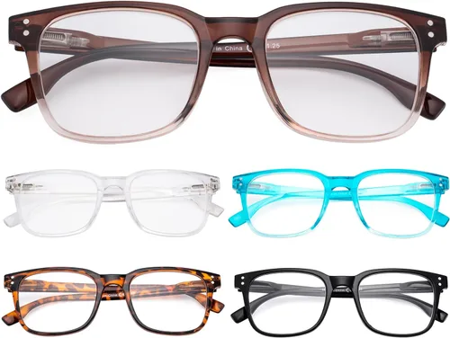 Eyekepper Paquete de 5 lentes de lectura grandes – Lectores cuadrados para hombres y mujeres +0.50