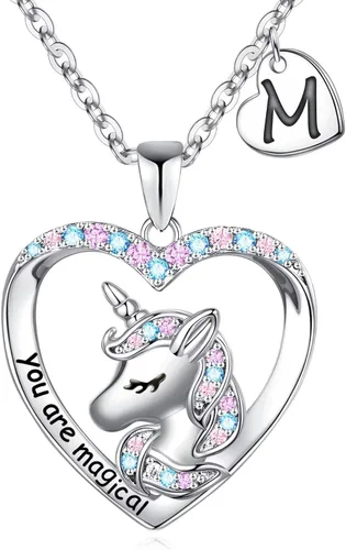 Regalos de unicornios para niñas, dije de corazón chapado en oro blanco de 14 quilates con circonita cúbica You Are Magical Unicorn Necklace Girls