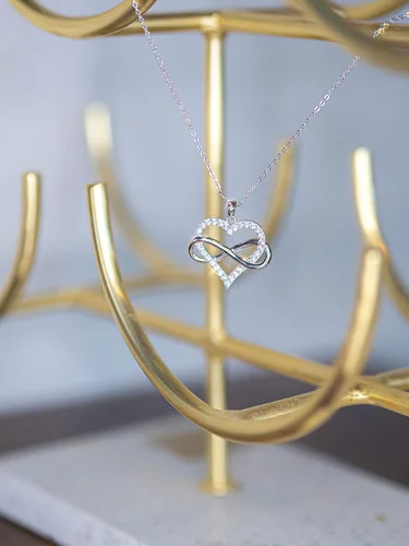 Miniatura 3 de Sash & Soph Collar de corazón infinito para mujer, collar de corazón de plata de ley 925 para novia, colgante de corazón de amor en cadena de 18