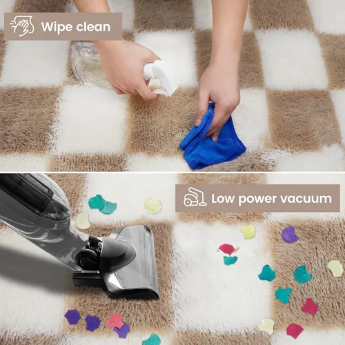 Miniatura 5 de Alfombra súper suave para dormitorio, 3 x 5 pies, alfombra de área beige y blanca a cuadros clásica, peluda antideslizante de pelo alto, alfombra
