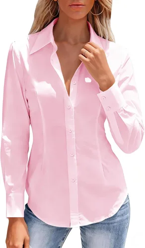 Miniatura 8 de Camisas con botones para mujer, camisa de vestir ajustada sin arrugas, blusa con cuello para trabajo, ropa de oficina, atuendo de otoño