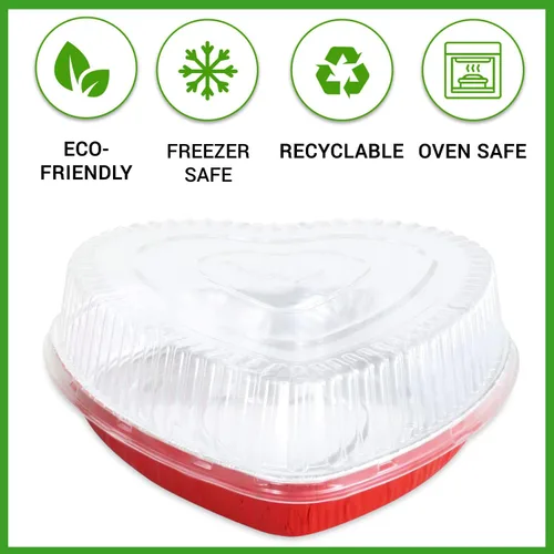 Miniatura 8 de KitchenDance - Molde de aluminio desechable en forma de corazón con tapa de cúpula a presión, sartén de papel de aluminio de 8 pulgadas perfecto