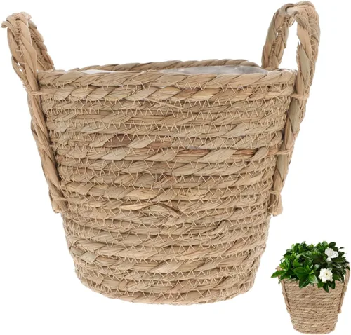 Miniatura 11 de Zerodeko Cesta de hierba marina, cesta de paja, cesta tejida, maceta de mimbre con forro de plástico para plantas de interior, lavandería, 6.3 in