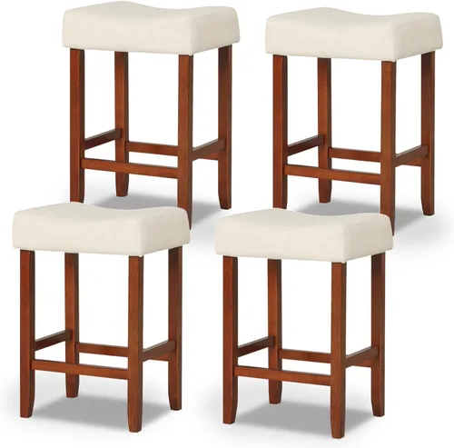 Miniatura 14 de COSTWAY Juego de 2 taburetes de madera sin respaldo de 29.5 pulgadas con borde de cabeza de clavo, marco de madera de goma, reposapiés, carga máxima