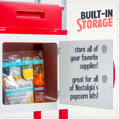 Miniatura 4 de Máquina de palomitas de maíz Nostalgia - Carrito profesional con hervidor de 2.5 oz, hace hasta 10 tazas - Máquina de palomitas de maíz estilo Rojo
