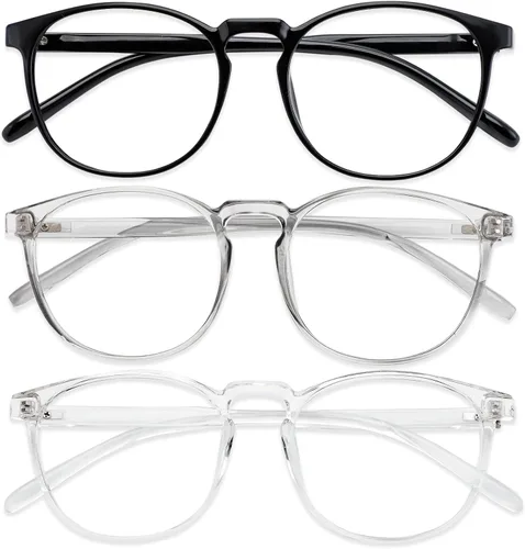 Przene Gafas redondas con bloqueo de luz azul para mujeres y hombres, negro/cristal/gris | Lightweight TR Frame,Retro Round,Computer Mobile Phone