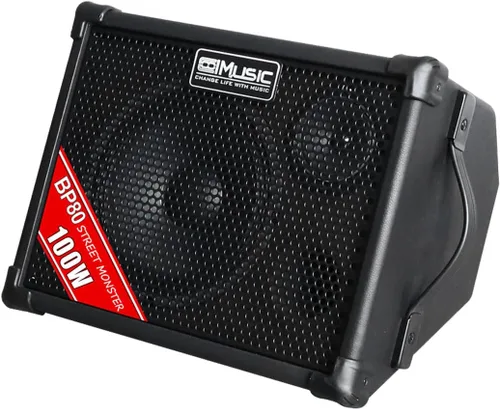 Miniatura 6 de Coolmusic Amplificador de guitarra acústica con batería BP80 - Altavoz Bluetooth portátil 100W, 6 entradas, ecualizador de 3 bandas, naranja