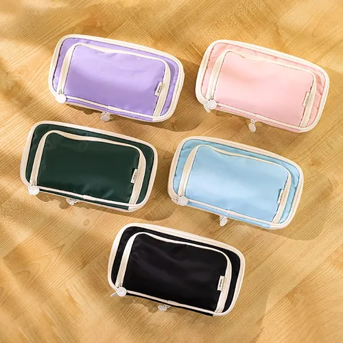 Miniatura 8 de Estuches para lápices de gran capacidad, 4 compartimentos, estuche estético grande para niñas y mujeres, estuche portátil con asa, organizador