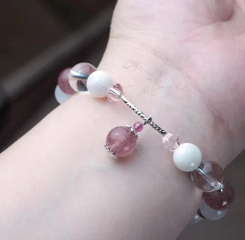 Miniatura 163 de Precious Gemstone Natural Crystal Healing Bracelet, Rutilated Quartz, Moonstone, Quartz Handmade Original Design Bracelet