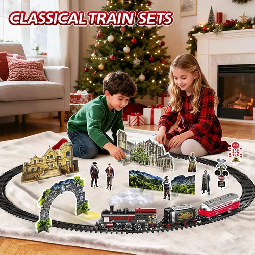 Miniatura 4 de Tren de Navidad, juego de tren para niños de 4 a 8 años, juegos de tren de Navidad para alrededor del árbol, juguetes eléctricos con humo, luces