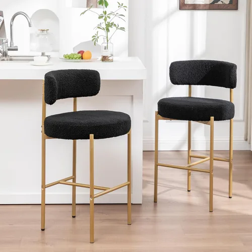 Miniatura 22 de Cinxzar Taburetes de Bar Boucle Juego de 2, Taburetes de Bar de Altura de Mostrador Beige con Respaldos, Taburetes Modernos para Isla de Cocina