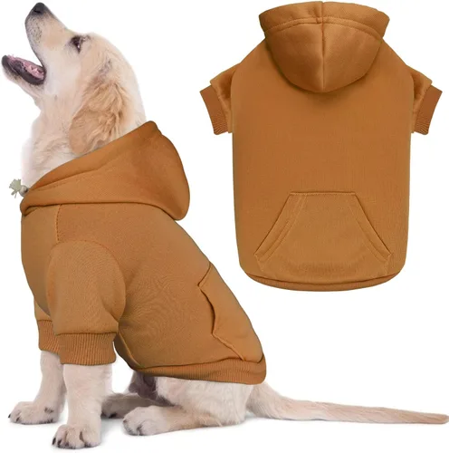 Miniatura 19 de Suéteres para perros grandes, suéter con capucha para perro de vellón cepillado suave sólido, ropa para mascotas, sudadera con capucha para mascotas