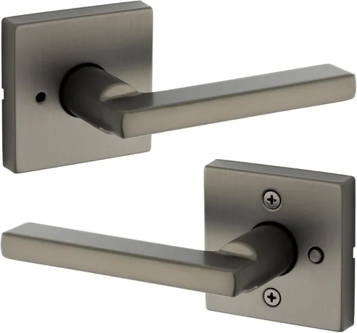 Miniatura 24 de Kwikset Halifax Manija interior de puerta de privacidad con cerradura, manija de puerta para baño y dormitorio, cerradura de botón de presión sin