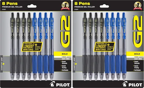 Miniatura 9 de PILOT Pen 15316 G2 Premium - Bolígrafos de gel con punta rodante, recargables y retráctiles, punta gruesa, color negro, paquete de 8