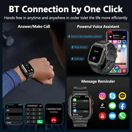 Miniatura 2 de Reloj inteligente para hombre, relojes inteligentes militares con GPS con llamada/texto, monitor de salud (frecuencia cardíaca/spO2/sueño), Negro