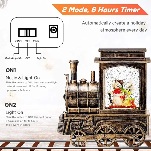 Miniatura 4 de IPOW Tren de linterna de globo de nieve de Navidad con purpurina de remolino de agua, musical e iluminado, temporizador de 6 horas, alimentado por